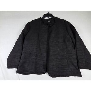 Eileen Fisher Open Front Blazer Women XL Black Silk Lined Jacket Metallic Thread